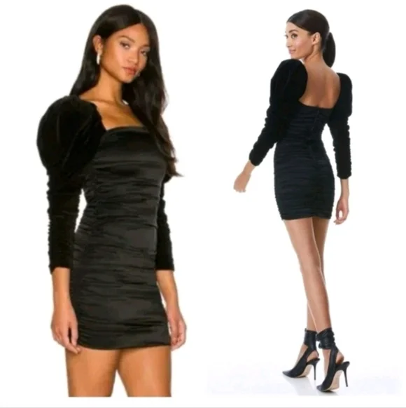 ALICE + OLIVIA KATRICE VELVET PUFF SLEEVE MINI DRESS SIZE4 - Picture 3 of 14